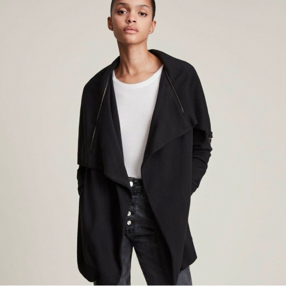 All Saints Black Dahlia Open Front Sweatshirt Jacket Cardigan - Picture 2 of 9